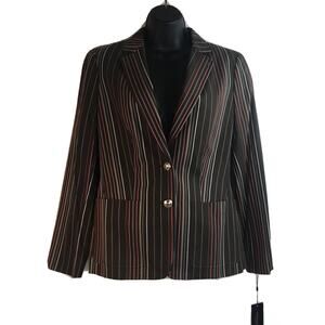 Womens Tommy Hilfiger Brown Blazer White Coral Stripes Silver Buttons New $139 6